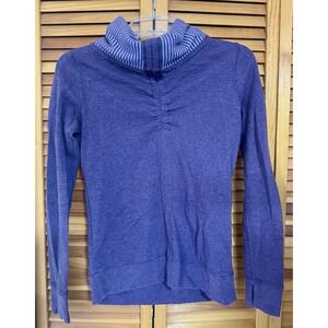 Lululemon In A Cinch Pullover Sweater Reversible Funnel Cowl Neck Purple Striped